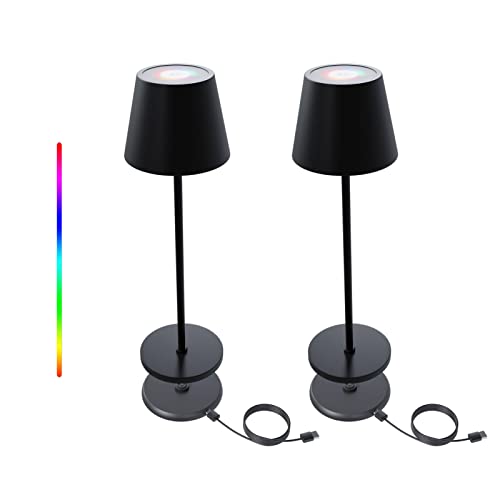 FUYO 2 Stück Tischlampe Kabellos Dimmbare 8 Farben LED Akku Tischleuchte Touch mit USB Ladestation Outdoor IP54 Wasserdicht Tischlampe für Garten Esstisch Schlafzimmer Hotel (Schwarz) von FUYO