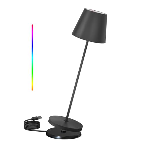 FUYO Tischlampe kabellos, wiederaufladbare Metall Touch LED Tischlampe mit Kontakt-Ladestation, 8 Farbwechsel, wasserdicht IP54 Outdoor Tischlampe geeignet für Innen und Außen 471 (schwarz) von FUYO