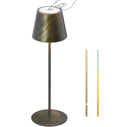 FUYO LED Tischlampe Kabellos, Touch Dimmbare 2700-6000K Led Tischleucht Akku aus Aluminium, Outdoor Wasserdichte IP54 Aufladbare Kabellose Tischlampe für Restaurant Innen Außen Balkon Hotel (Bronze) von FUYO