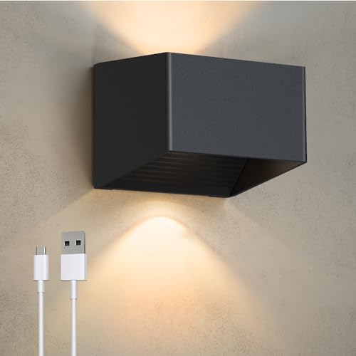 FUYO Schwarz Akku Wandleuchte mit Bewegungsmelder Innen 280LM Kabellose LED Wandlampe mit Schalter, Warmweiß USB Aufladbare Wandbeleuchtung Magnetische Flurlampe, für Schlafzimmer Wohnzimmer Treppe von FUYO