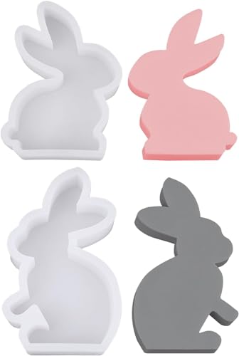 2 Stücke Ostern Kaninchen Silikonformen Gießformen, Hasenform für Ostern, Silikonform Ostern, Ostern Kaninchen Silikonform, 3D Kaninchen Gießform Ostern, Osterhase Silikonform for Kerze, Seife, Gips von FZQBEY