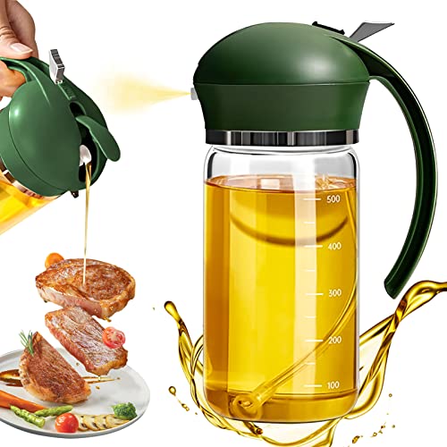 FZQBEY Ölsprüher, Ölflasche Ölsprüher zum Kochen, 2 in 1 Ölflasche Olivenöl Flasche, 500 ml Ölsprüher Flasche Multifunktional Olivenöl Sprühflasche, Praktische Ölflasche mit Ausgießer in einem (Grün) von FZQBEY
