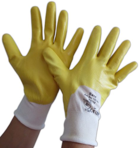 FaMa GbR Nitril Handschuhe 12 Paar Gr. 10 Baumwollhandschuhe Nitrilbeschichtung gelb/weiß Arbeitshandschuhe von FaMa GbR