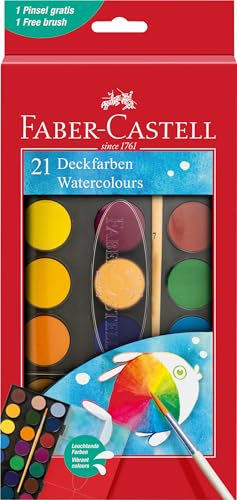 Faber-Castell 125027 - Wasserfarbkasten 21 Farben, inkl. Pinsel, Malkasten für Schule und Freizeit von Faber-Castell