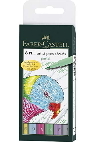 Faber-Castell 167163 - Tuschestift Pitt artist pen Pastel, 6er Packung, Stärke: B von Faber-Castell
