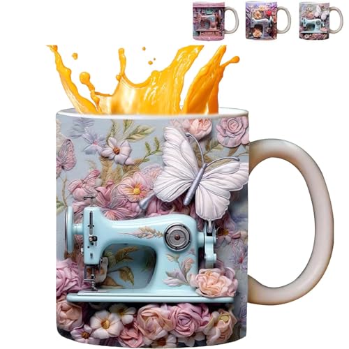 Fadaing 3D-Keramik-Nähtasse, Keramik Kaffeetasse, Lustige Nähtasse, Milchbecher mit kreativem Raumdesign für Geburtstagsgeschenke und Quilt-Enthusiasten (B) von Fadaing