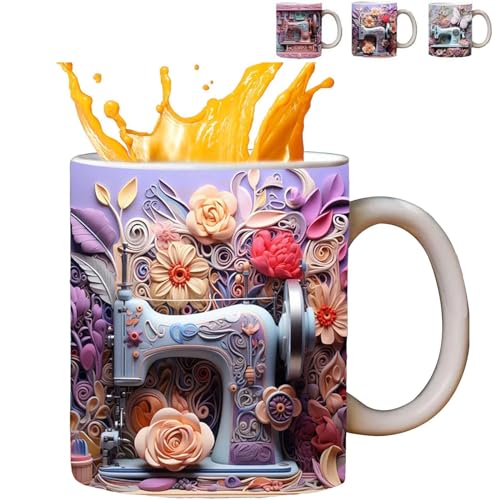 Fadaing 3D-Keramik-Nähtasse, Keramik Kaffeetasse, Lustige Nähtasse, Milchbecher mit kreativem Raumdesign für Geburtstagsgeschenke und Quilt-Enthusiasten (C) von Fadaing