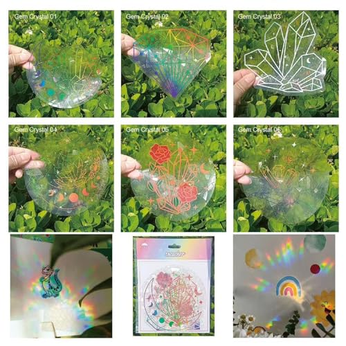 Fadaing Adsorptions-Regenbogen-Fensteraufkleber Aus Glas, Bunte PVC-Tier-Antikollisions-Glasaufkleber, Pflanzen-Schmetterlings-Fensterfolie, Sonnenfänger-Aufkleber (1,1) von Fadaing