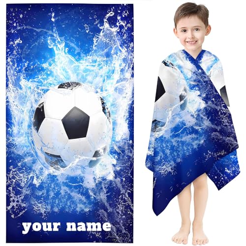 Fadaing Personalisiert Fußball Strandtuch Mit Namen, Personalisierte Handtuch Badetuch Mit Namen Mikrofaser Strandtuch Groß 100x200cm Badetuch Fußball Für Kinder (1,60 x 120 cm) von Fadaing