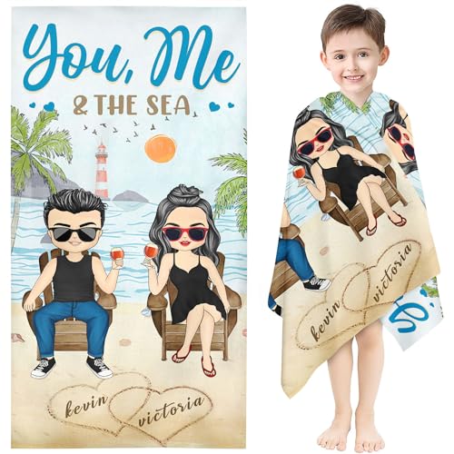 Fadaing Personalisiert Strandtuch Mit Namen, Personalisierte Handtuch Badetuch Mit Namen, Mikrofaser Strandtuch Groß 100x200cm Badetuch Erwachsene Kinder Für Strand (1,100 x 200 cm) von Fadaing