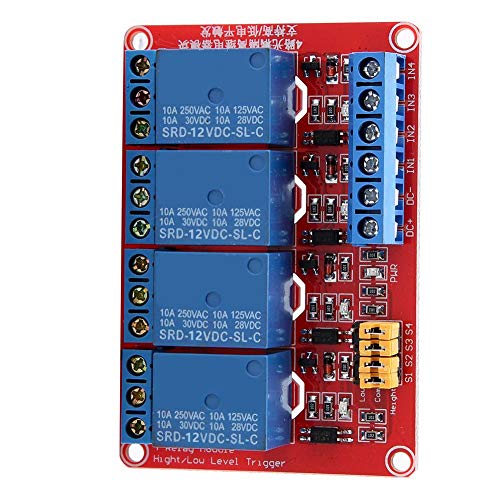 5V/12V/24VDC 4-Kanal-Optokoppler-Relaismodulplatine High Low Level Trigger mit Anzeigelampe(12V) von Fafeicy