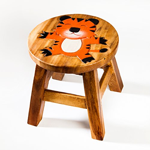 Kinderhocker, Schemel, Kinderstuhl massiv aus Holz mit Tiermotiv Tiger,Katze, 25 cm Sitzhöhe für unsere Kindersitzgruppe von Fairentry