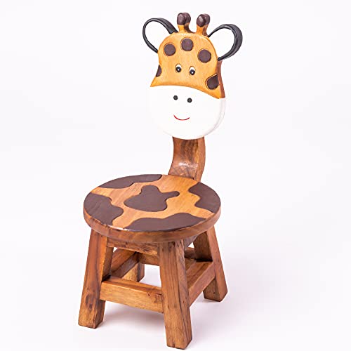 FairEntry Kinderstuhl aus Holz Giraffe, Robust und massiv in Handarbeit gefertigt, sehr stabil Sitzhöhe 25 cm. Passend für die Kindersitzgruppe. Für den Kindergarten. von FairEntry