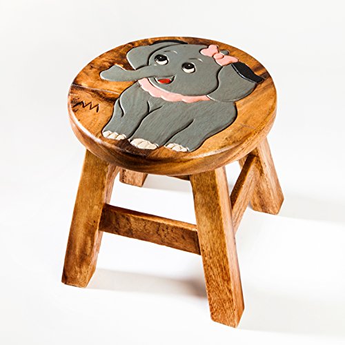 Kinderhocker, Schemel, Kinderstuhl massiv aus Holz mit Tiermotiv Elefant, , 25 cm Sitzhöhe für unsere Kindersitzgruppe von Fairentry