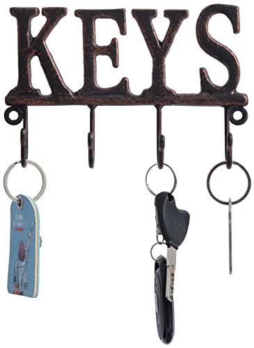 Schlüsselbrett - Keys - Wandmontierter Schlüsselhaken - Schlüsselorganizer aus Gusseisen - Dekoratives Schlüsselregal mit 4 Haken - Wandhalterung für Jacken, Schlüssel oder Handtücher Bronze von FairyCity