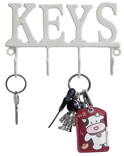 FairyCity Schlüsselbrett Keys Wandmontierter Schlüsselhaken - Schlüsselorganizer aus Gusseisen Dekoratives Schlüsselregal Wandhalterung für Schlüssel oder Handtücher Weiß von FairyCity