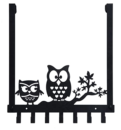 Türgarderobe - Türhaken Kleiderhaken Tür Türhakenleiste mit 7 Haken Eule Dekoration Kleiderhaken Tür Ohne Bohren für Badezimmer, Flur und Schlafzimmer (Haken Tür für 3-4.5 cm Dicke Tür) Schwarz1 von FairyCity