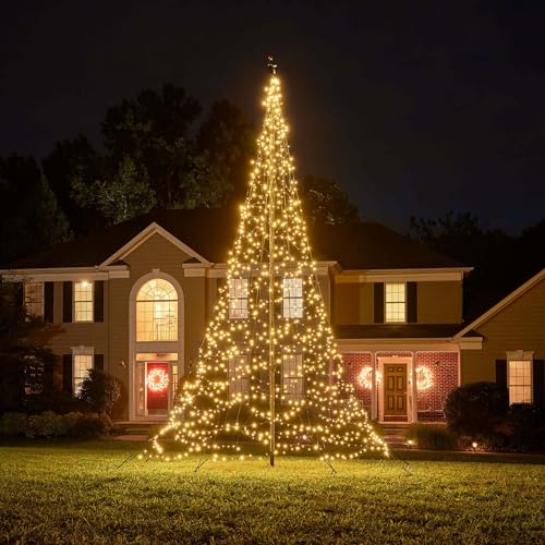 Fairybell LED-Weihnachtsbaum für draußen im Fahnenmast - 6 Meter - 1200 LEDs - Warmweiss mit Twinkle - Geeignet für vorhandene Fahnenmasten von Fairybell