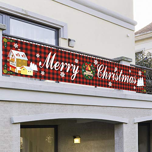 Großes Frohes Weihnachtsbanner, Hängende Rote Merry Christmas Banner Flagge im Freien, Garten Banner Tür Banner Weihnachtsdeko 296*48cm Pull Flag Weihnachtsferien Party Dekor Zubehör (Haus) von FakeFace