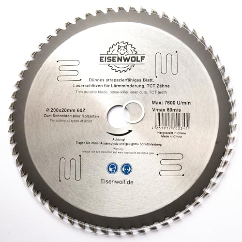 Falon Tech 200mm Sägeblatt Top Qualität Kreissägeblatt für Holz 200 x 20mm 60 Zähne von Falon-Tech