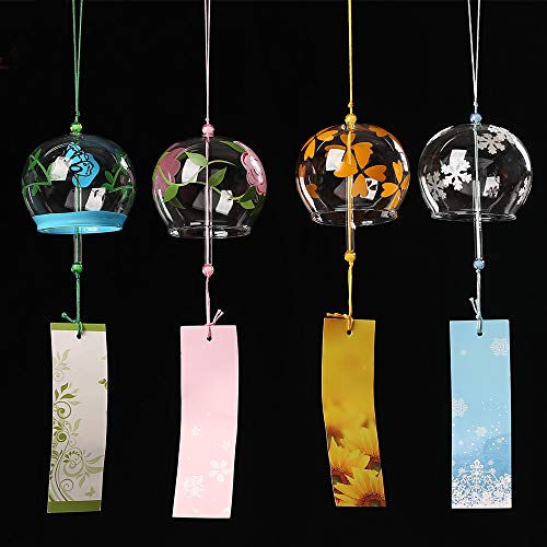 Falytemow Japanisches Windspiel, romantisches Kirschbaum, handgefertigtes Glas, japanischer Stil, Heimdekoration (4, rosa Rose + vierblättrige Blume + Schmetterling + Schneeflocke) von Falytemow
