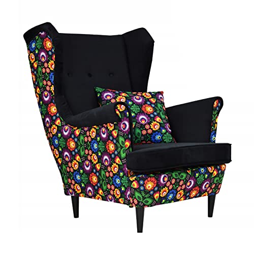 Family Meble ARI Duo Print Skandinavischer Sessel | Zwei Polstertypen | Klassisches Design | Moderner Druck | Bequemer Sessel zum Entspannen | Gesteppte Rückenlehne | Holzbeine von Family Meble