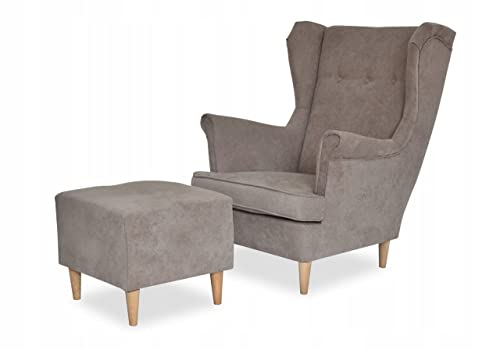 Ushak skandinavischer Sessel mit Fußstütze ARI Family Furniture | Zwei Polstervarianten | Klassisches Design | Bequemer Sessel zum Entspannen | Gesteppte Rückenlehne | Beine aus Holz von Family Meble
