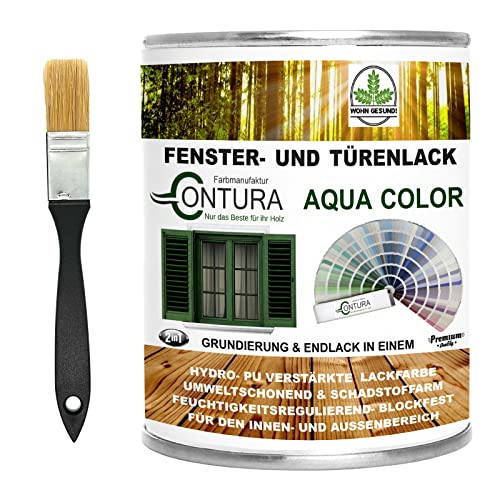 Farbmanufaktur CONTURA Nur das Beste für ihr Holz Fensterlack Türenlack 2 Liter nach RAL Set mit Pinsel Möbellack Innen und Außen Holzlack Metalllack (RAL 6009 Tannengrün) von Farbmanufaktur CONTURA Nur das Beste für ihr Holz