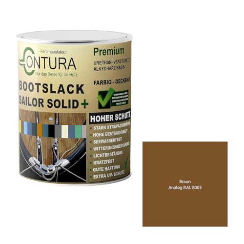 Contura Bootslack Farbig SEIDENMATT Yacht- Buntlack Metall Holz GFK Holzlack Boot Farblos (Braun - RAL 8003 Analog, 500ml.) von Farbmanufaktur Contura Nur das Beste für Ihr Holz