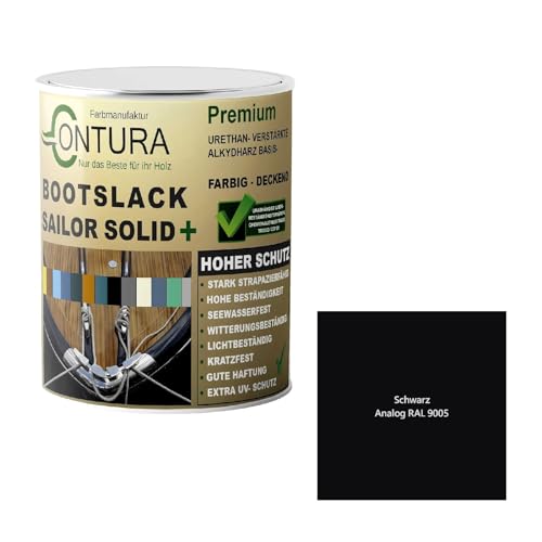 Contura Bootslack Farbig SEIDENMATT Yacht- Buntlack Metall Holz GFK Holzlack Boot Farblos (Schwarz - RAL 9005 Analog, 1 Liter) von Farbmanufaktur Contura Nur das Beste für Ihr Holz