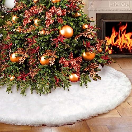 Fayavoo Weihnachtsbaum Rock 90cm weiß Kunstpelz Baum Rock weich Xmas Baum Röcke für Urlaub Winter Weihnachten Dekorationen von Fayavoo