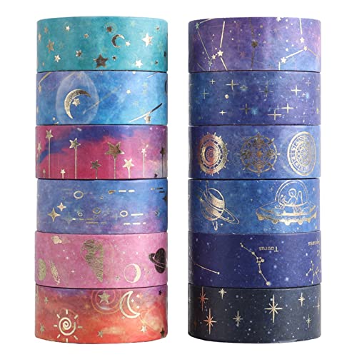 12 Rolls Washi Tape Set, Starry Sky Decorative Tape, Collection Scrapbooking Tape Decorative Washi Tapes, for DIY Crafts, Holiday Decoration, Office Party Supplies, Journals von Fayemint