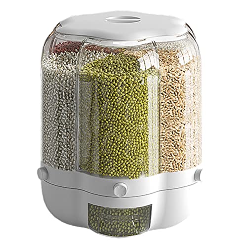 9L 6 Grid Drehbarer Reisspender Versiegelter Getreidevorratsbehälter Lebensmittelgetreidevorratsbehälter Küchenaufbewahrungseimer (Weiße 18 Pfund transparente PETs zum Zunehmen) von Fdit