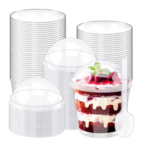 Feelhap Dessertbecher Plastik mit Deckel 200ml, 50 Stück Dessertgläser Plastik 7 OZ Plastik Desserttassen Serviergläser Dessert Wiederverwendbar für Hochzeiten, Geburtstage, Picknick, Party von Feelhap