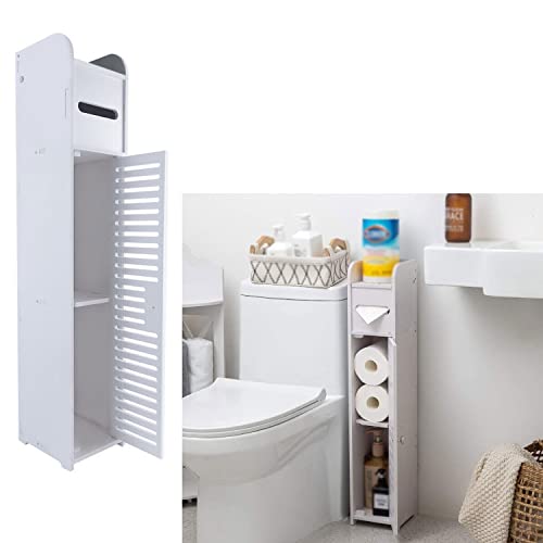 Feidak Freistehender Toilettenpapierhalter, weißer Holz-Toilettenpapier-Aufbewahrungsschrank mit Ablage, schmales Organizer-Regal, Papierhalter, 81 x 16 x 16 cm von Feidak