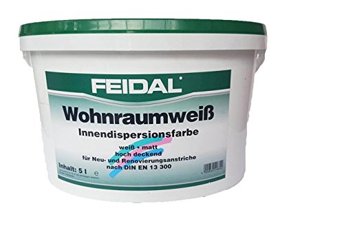 Feidal Wohnraumweiß 5 l, weiß, matt/Innendispersionsfarbe hochdeckend für Neu- und Renovierungsanstriche nach DIN 13 300 von FEIDAL