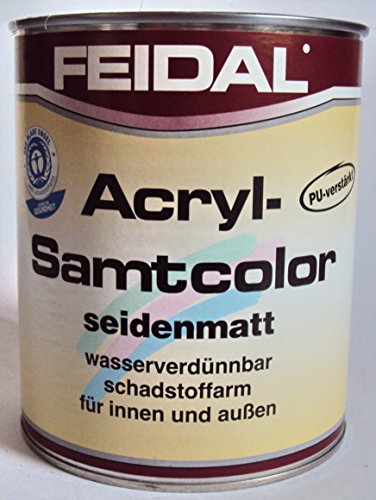 Feidal Acryl Samtcolor/farblos/seidenmatt / 375 ml/Klarlack auf Wasserbasis/PU-verstärkt/für höchste Ansprüche/für Holz, Stahl, Alu, Zink, Hart-PVC, Tapeten, Beton, Mauerwerk von FEIDAL
