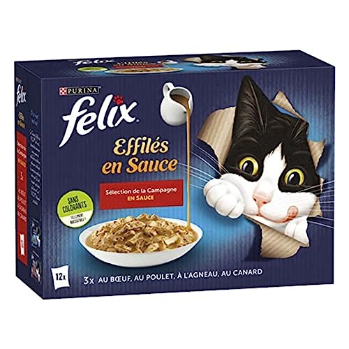 FELIX Zarte Sauce | ausgewachsene Katze | Auswahl an Rind, Huhn, Ente und Lamm | 12 x 85 g | Frischebeutel von Felix