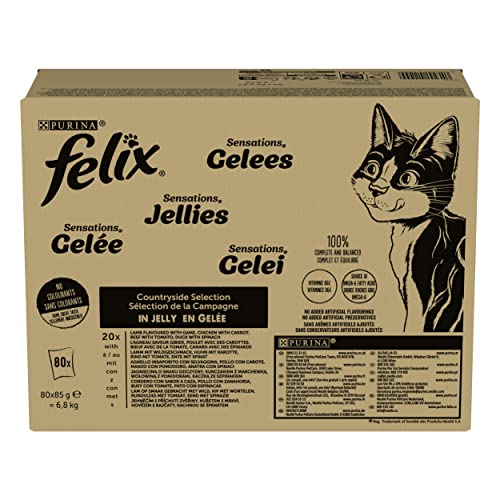Purina Felix Sensations Nassfutter für Katzen mit Rind, Huhn, Ente, Lamm, 80 Beutel à 85 g, 1 Stück von Felix