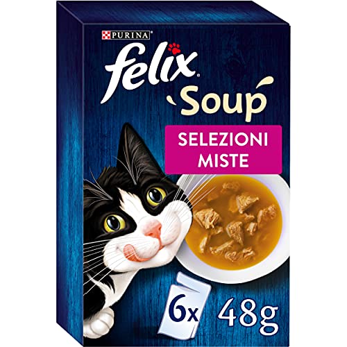 Purina Felix Soup Original Nassfutter für Katzen mit Rind, Huhn und Thunfisch, 8 Packungen mit 48 Beuteln zu je 48 g von Felix