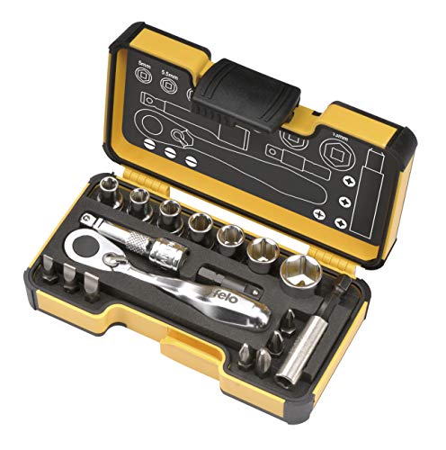 Felo Werkzeugsatz XS 18 1/4' mit Miniratsche, Bits, Steckschlüsseleinsätzen und Zubehör, 18-tlg von Felo