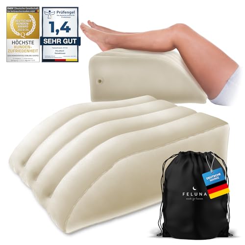 Ergonomisches Keilkissen zum Schlafen, Aufblasbares Orthopädisches Beinhochlagerung zur Linderung von Bein- und Rückenschmerzen, Beinstützkissen für Knie, Fuß und Knöchel nach Operationen (Beige) von Feluna