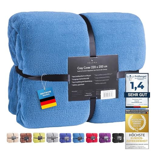 Feluna® Kuscheldecke XXL Mikrofaser-Decke Tagesdecke Wohndecke mit Kaschmir-Touch 220 x 200 cm - Türkis-Blau von Feluna