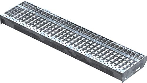 Fenau – 1000 x 240 mm - Gitterrost-Stufe (R11) XSL, MW: 30/30 mm, verzinkt, Stahl-Treppenstufe nach DIN-Norm, Fluchttreppen geeignet, Anti-Rutsch-Wirkung von Fenau