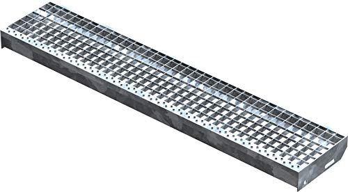 Fenau – 1200 x 240 mm - Gitterrost-Stufe (R11) XSL, MW: 30/30 mm, verzinkt, Stahl-Treppenstufe nach DIN-Norm, Fluchttreppen geeignet, Anti-Rutsch-Wirkung von Fenau
