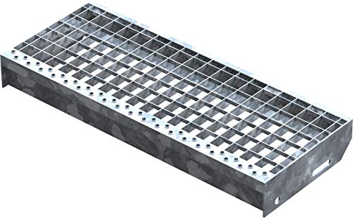 Fenau – 600 x 240 mm - Gitterrost-Stufe (R11) XSL, MW: 30/30 mm, verzinkt, Stahl-Treppenstufe nach DIN-Norm, Fluchttreppen geeignet, Anti-Rutsch-Wirkung von Fenau