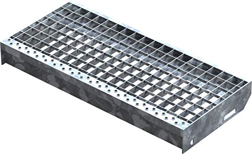 Fenau – 600 x 270 mm - Gitterrost-Stufe (R11) XSL, MW: 30/30 mm, verzinkt, Stahl-Treppenstufe nach DIN-Norm, Fluchttreppen geeignet, Anti-Rutsch-Wirkung von Fenau