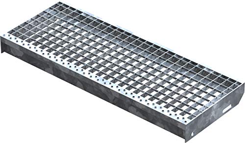 Fenau – 800 x 305 mm - Gitterrost-Stufe (R11) XSL, MW: 30/30 mm, verzinkt, Stahl-Treppenstufe nach DIN-Norm, Fluchttreppen geeignet, Anti-Rutsch-Wirkung von Fenau