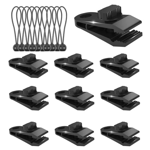 Tarp Clips Set,10 Stück Planenclips und 10 Stück Spanngummis mit Kugel Planenclips Zelt Clip für Markisenklemme, Bootsabdeckung, Poolabdeckung usw von Fenglin-joy