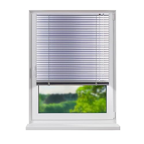 Fensterdecor Aluminium Jalousie 130 x 150 cm in Silber I Jalousien Innen ohne Bohren zum Klemmen I Lamellen-Rollo für Sicht- und Sonnenschutz mit Wendestab I Standardmaße I Premium Qualität von Fensterdecor